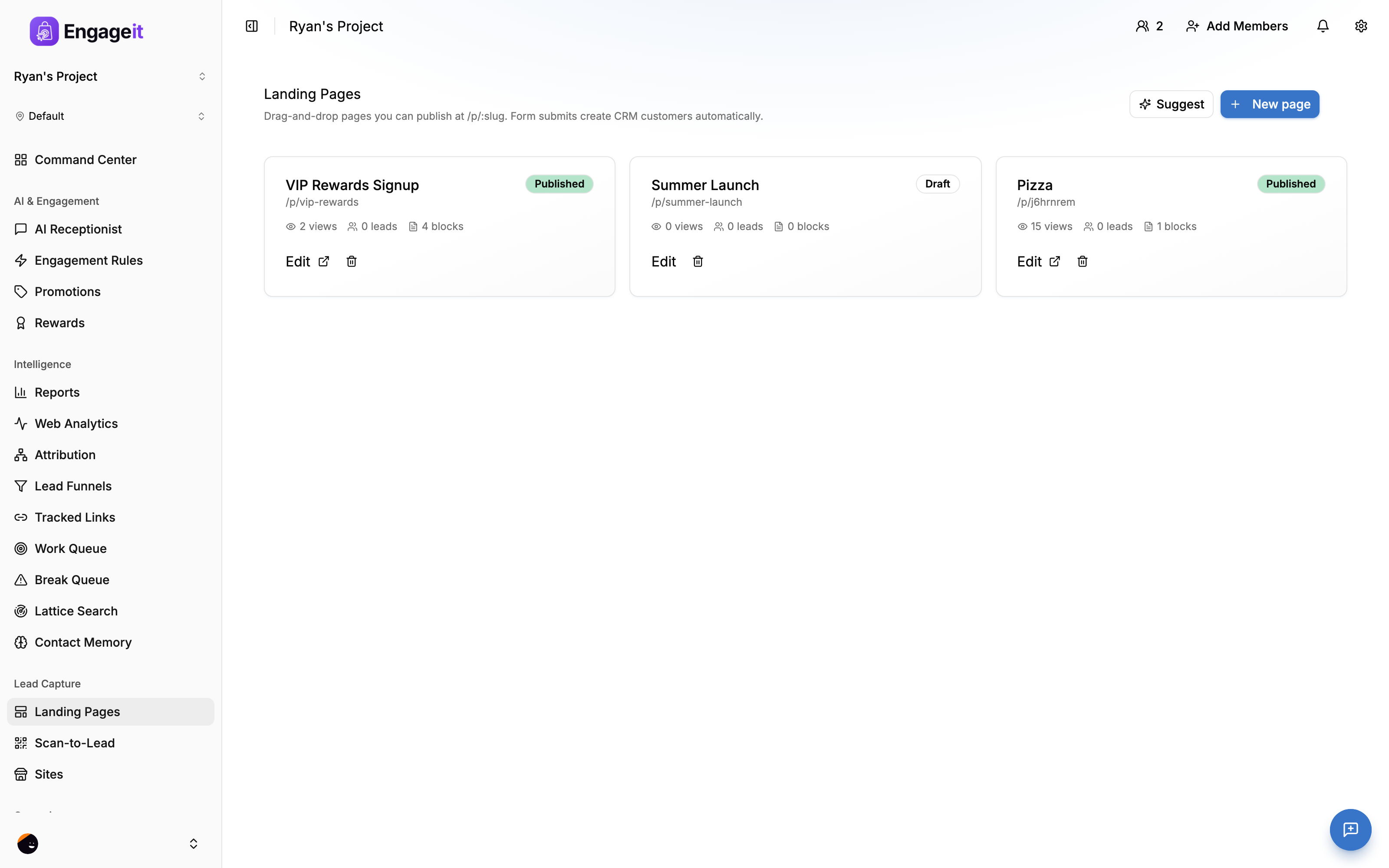 EngageIt landing page builder