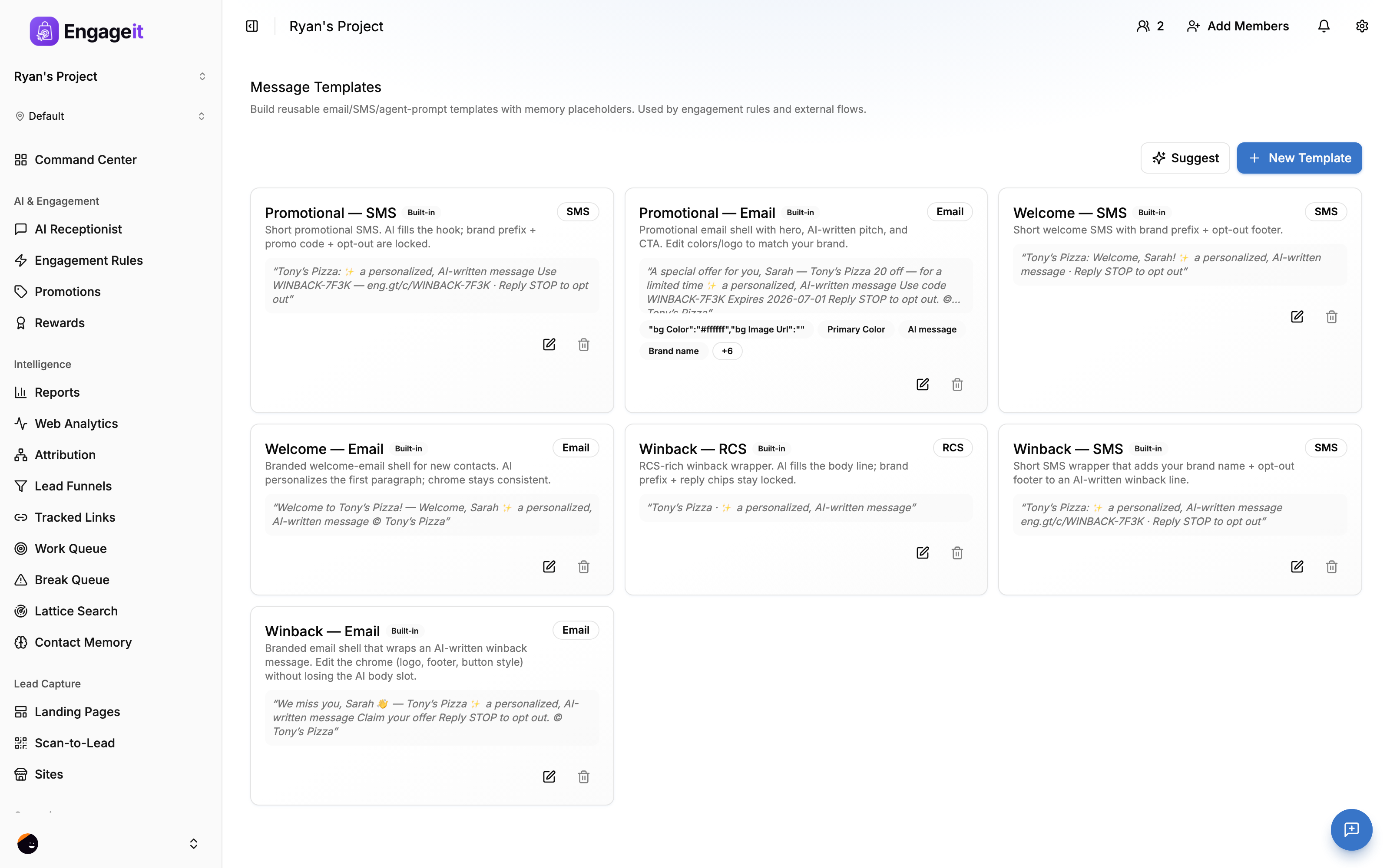 EngageIt message templates