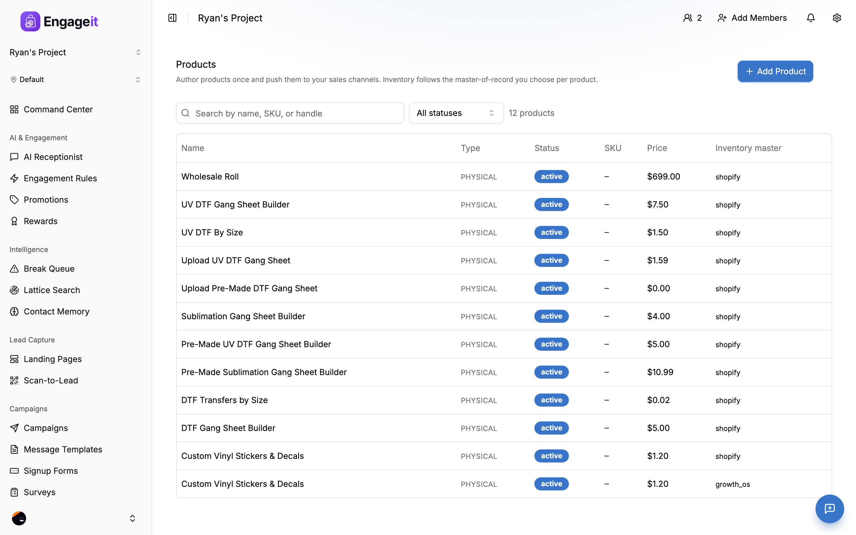 EngageIt commerce products and orders