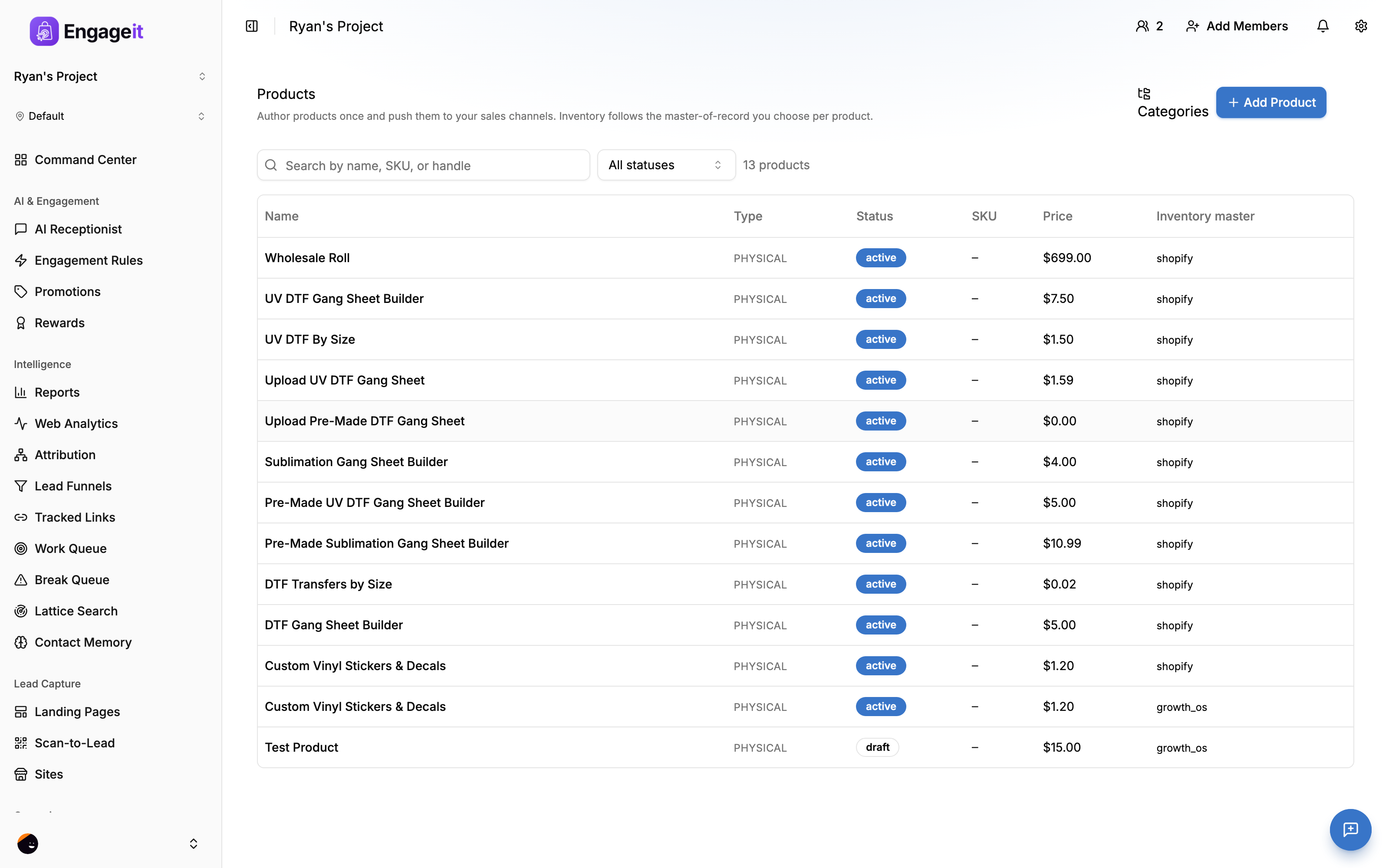 EngageIt commerce products and orders