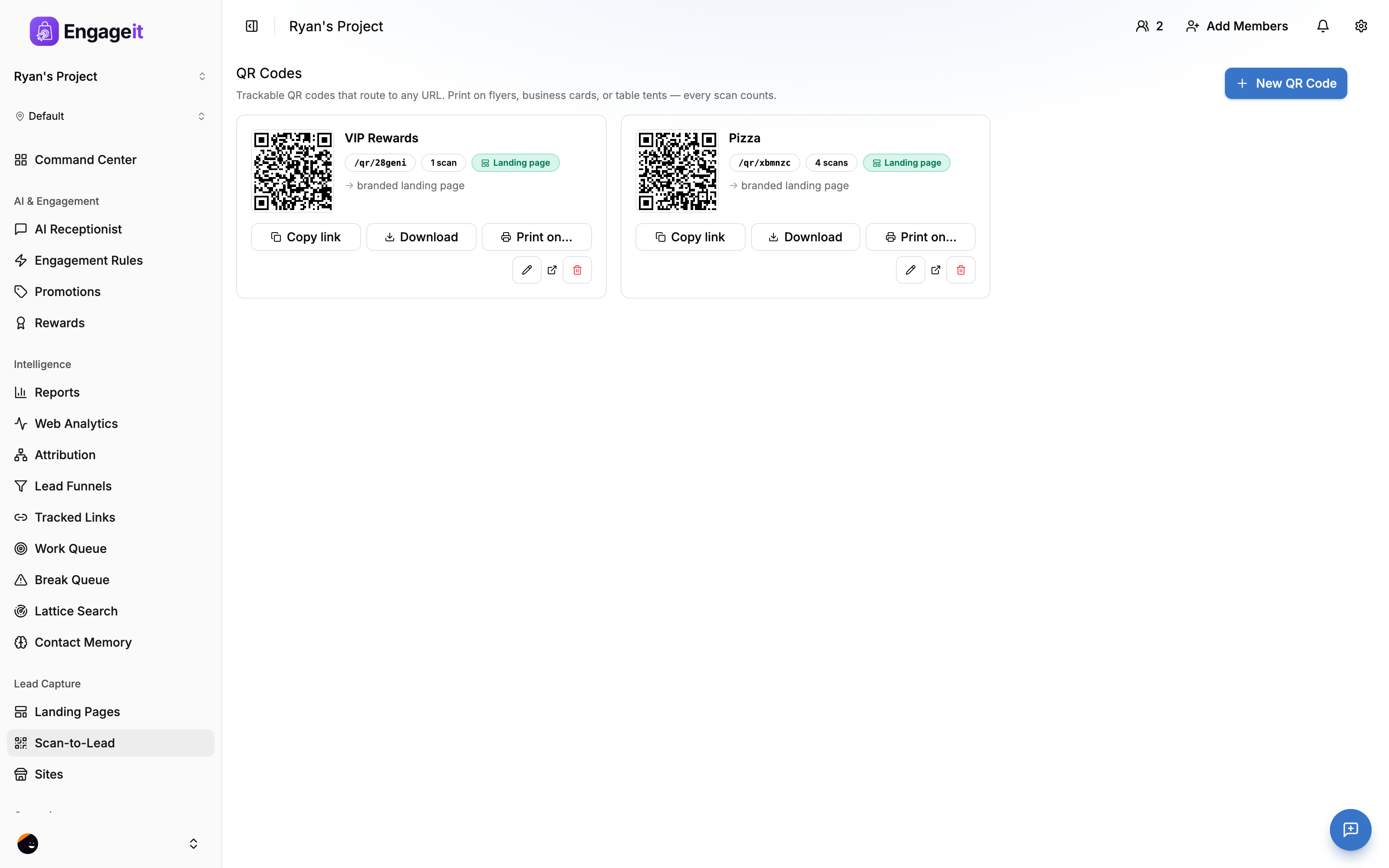 EngageIt Scan-to-Lead QR codes